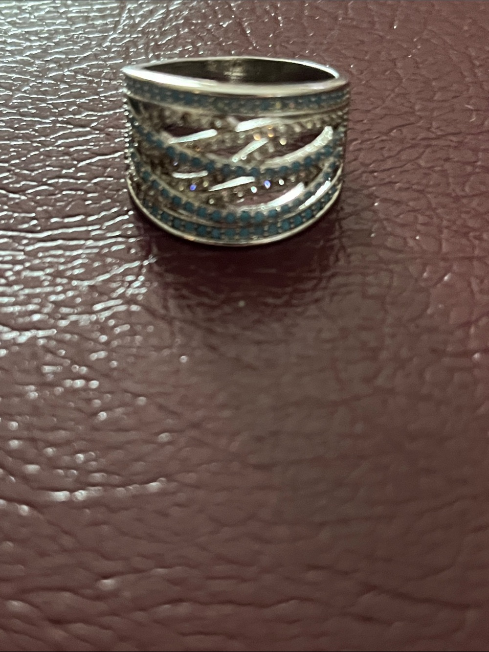 Sterling Silver Blue Pavé Wave Accent Ring